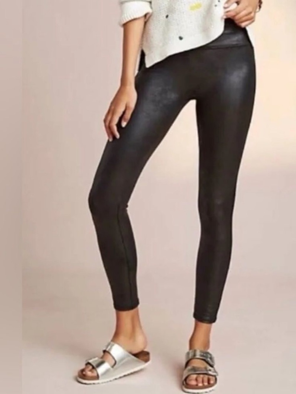 Spanx Faux Leather Crackle Black Leggings Size Small